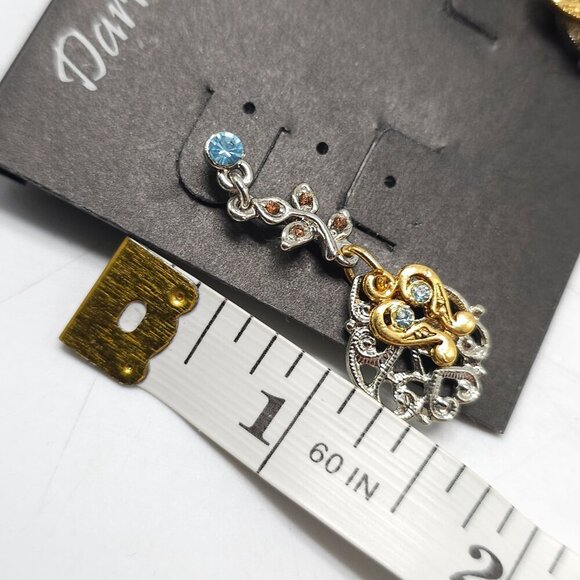 Darlene Group Gold Silver Drop Earrings With Blue Orange Rhinestone Crystals - Picture 4 of 4